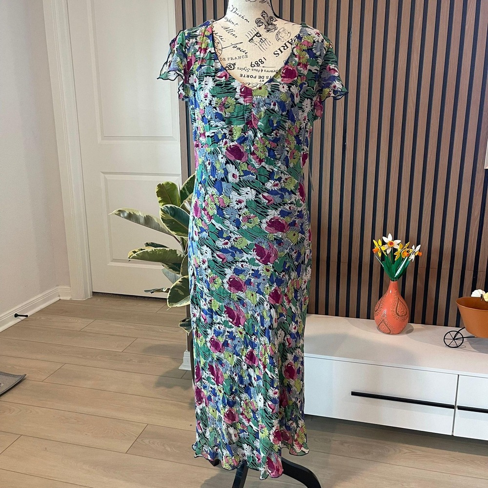 Studio West Floral Midi Dress Flutter Sleeve Boho chic Cottagecore Romantic M